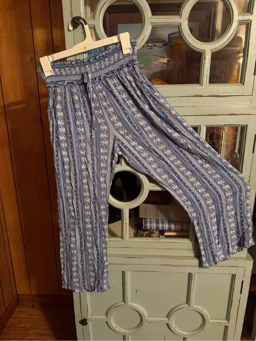 Kingston Blue Floral Stripe Wide-Leg Pants Size Medium B7